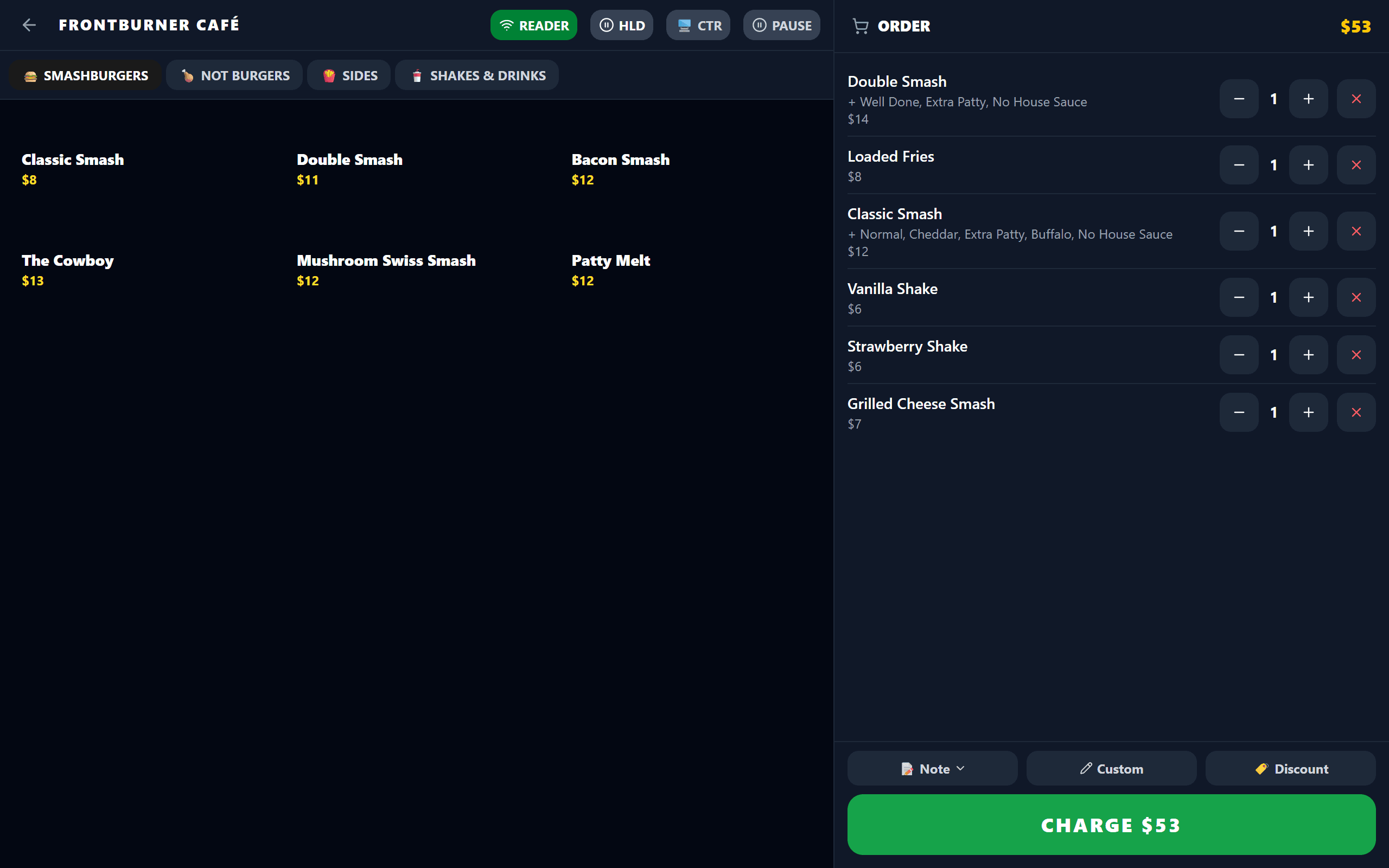 Frontburner POS register / order screen